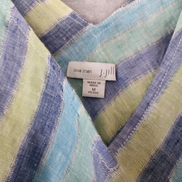 J Jill Linen Dress Womens Medium Petite Long Maxi Love Blue Diagonal Striped PM - Picture 4 of 12